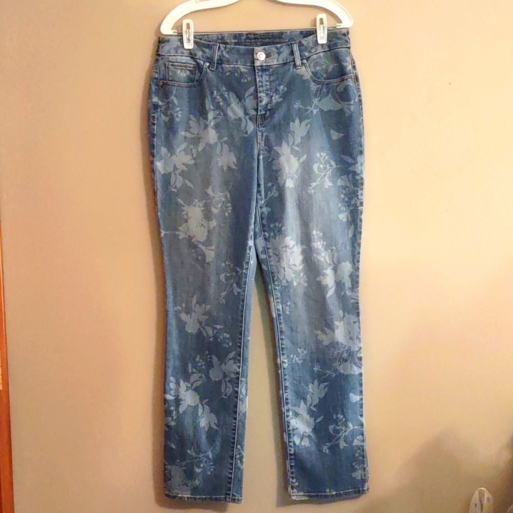 Chico's Blue Floral Straight Leg Jeans
